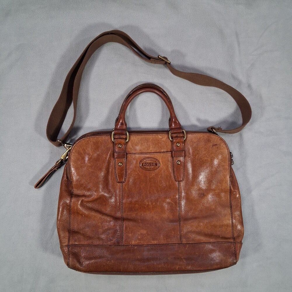 Vintage Fossil Brown Leather Dillon Pilot Bag Business Travel